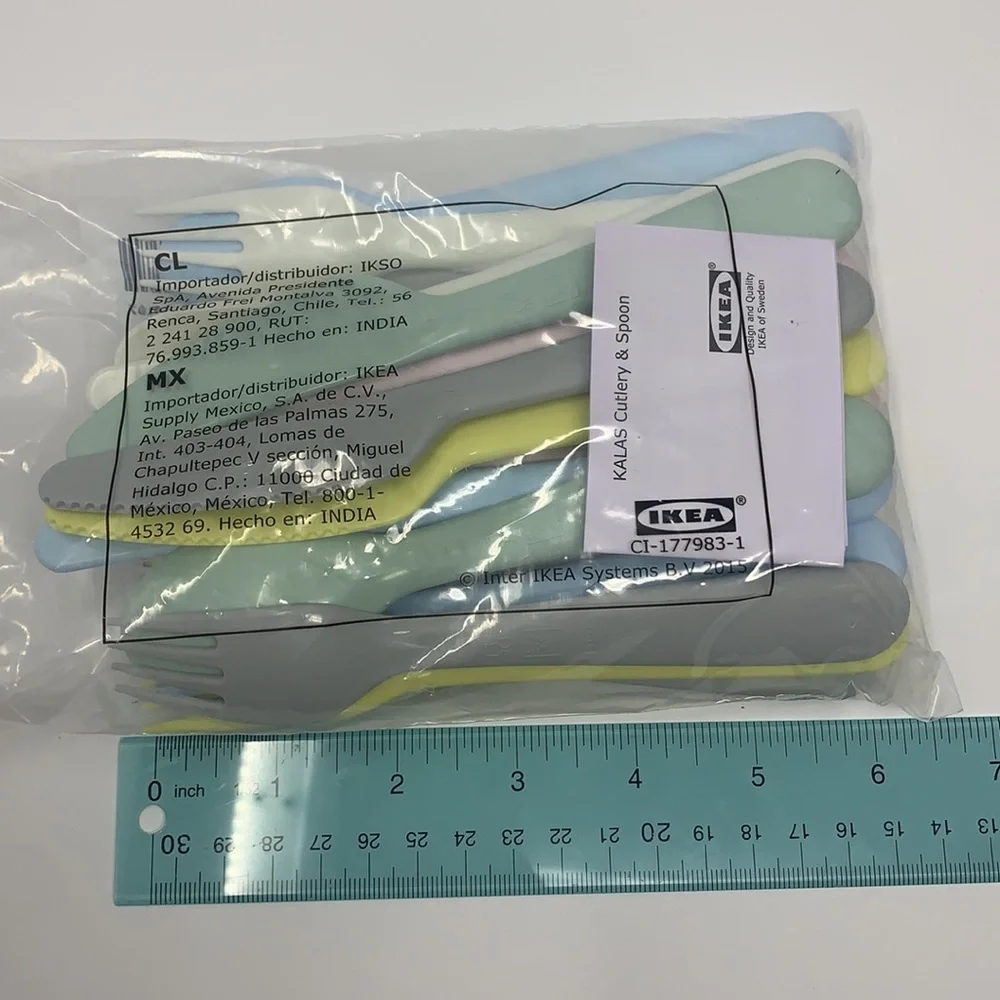 18-piece IKEA KALAS flatware set, mixed colors, plastic forks, knifes, spoons